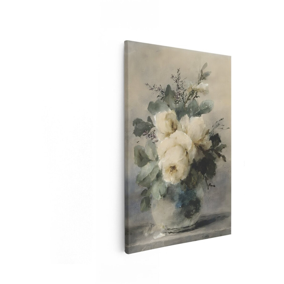 Artaza Canvas Schilderij Witte Rozen - 80x120 cm - Wanddecoratie Bloemen - Muurdecoratie Stilleven - Vintage Schilderij Boeket Artaza Canvas Schilderij Witte Rozen - 80x120 cm - Wanddecoratie Bloemen - Muurdecoratie Stilleven - Vintage Schilderij Boeket afbeelding 1
