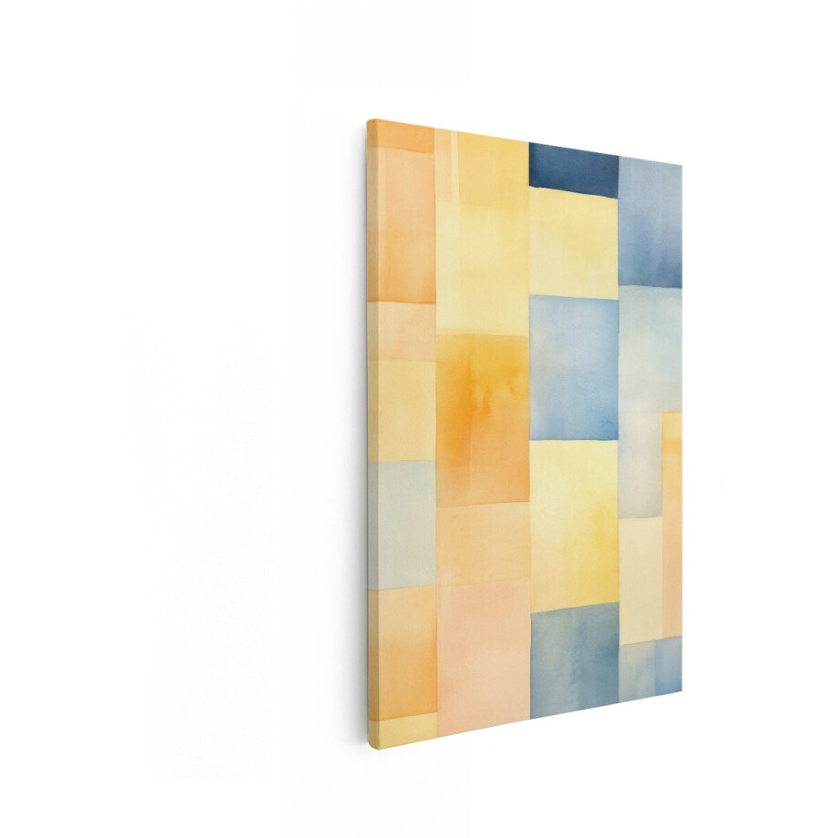 Artaza Canvas Schilderij Abstracte Aquarel met Zachte Pastelkleurige Rechthoeken en Vierkanten - 60x90 cm - Wanddecoratie Woonkamer - Schilderijen - Muurdecoratie afbeelding 1