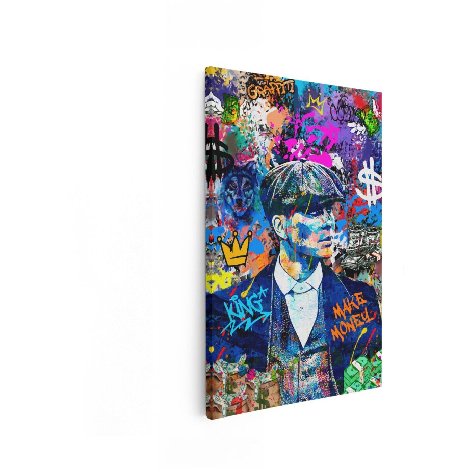 Artaza Canvas Schilderij Stijlvolle Man met Pet en Geld - Omringd door Kleurrijke Graffiti en Symbolen - 20x30 cm - Klein - Wanddecoratie Woonkamer - Schilderijen - Muurdecoratie afbeelding 1