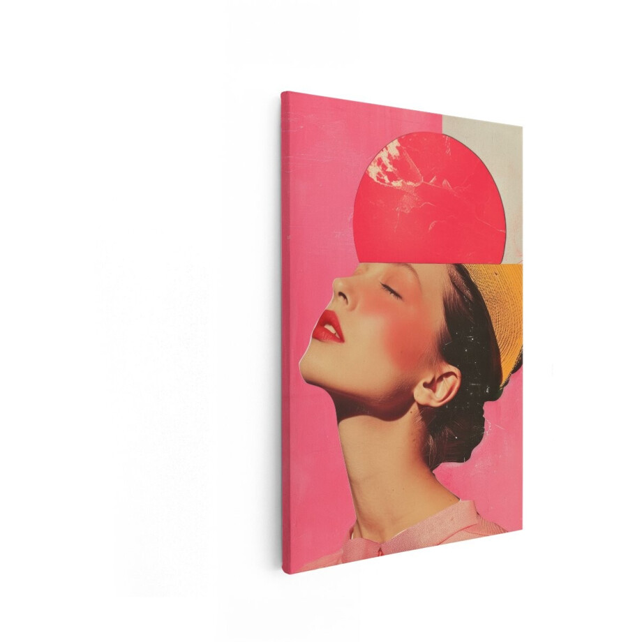 Artaza Canvas Schilderij Abstract - 20x30 cm - Wanddecoratie Vrouw Collage - Muurdecoratie Retro - Schilderijen Op Canvas Roze afbeelding 1