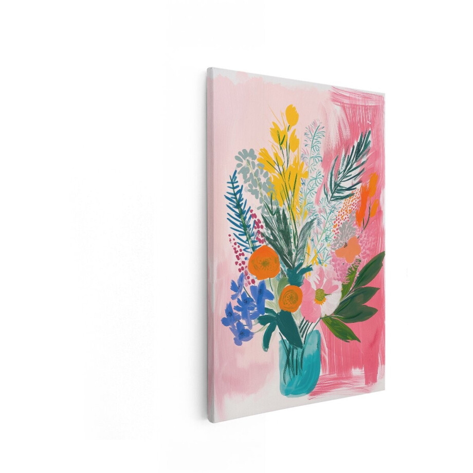 Artaza Canvas Schilderij Bloemen - 60x90 cm - Wanddecoratie Abstract - Muurdecoratie Vaas - Decoratie Woonkamer - Kleurrijk afbeelding 1