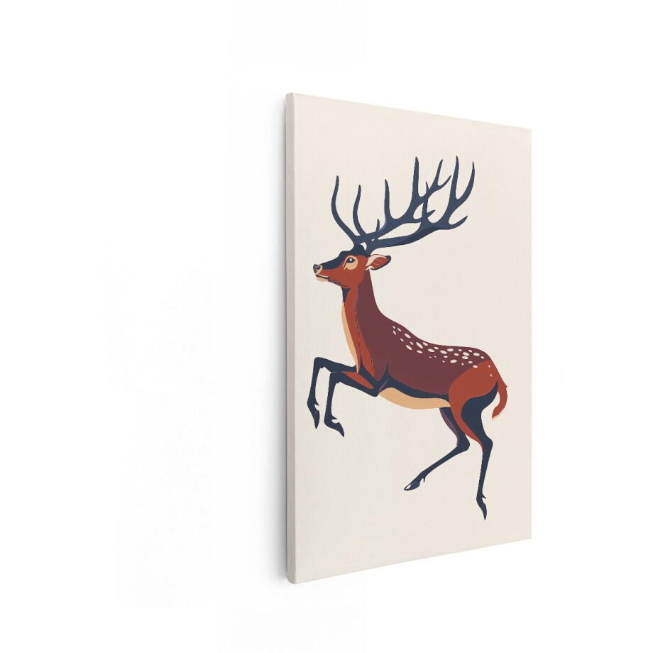 Artaza Canvas Schilderij Gestileerde Hert met Grote Geweien Springt Elegant in de Lucht - 80x120 cm - Groot - Wanddecoratie Woonkamer - Schilderijen - Muurdecoratie afbeelding 1