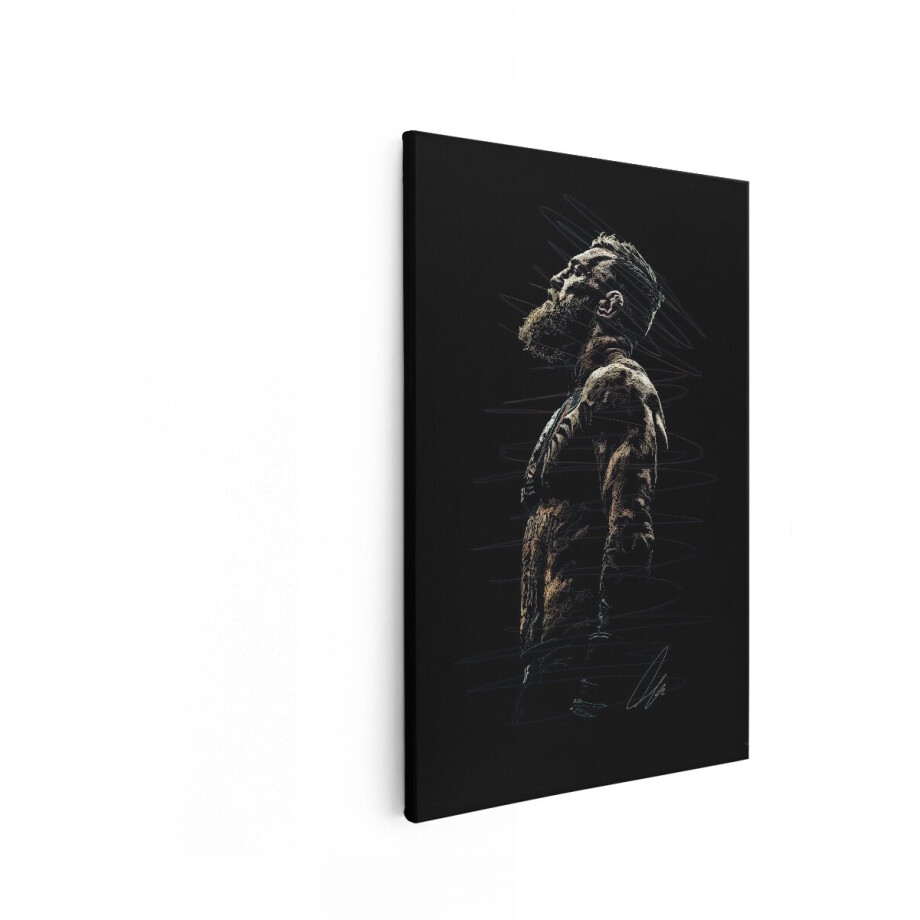 Artaza Canvas Schilderij Krachtige Man met Baard Kijkt Omhoog met Dramatische Belichting en Schetslijnen - 60x90 cm - Wanddecoratie Woonkamer - Schilderijen - Muurdecoratie afbeelding 1