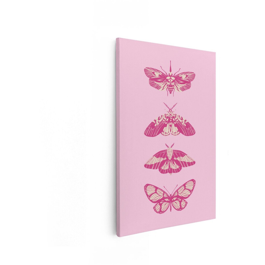 Artaza Canvas Schilderij Motten - 20x30 cm - Wanddecoratie Vlinders - Muurdecoratie Boho - Schilderijen Op Canvas Dieren - Roze afbeelding 1