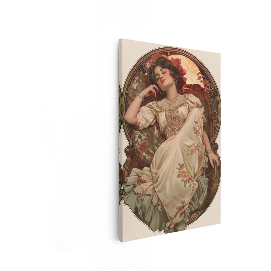 Artaza Canvas Schilderij Art Nouveau Dame - 20x30 cm - Wanddecoratie Vintage - Muurdecoratie Bloemen - Schilderijen Op Canvas afbeelding 1
