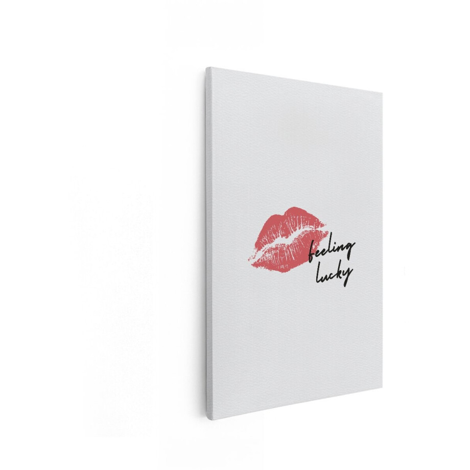 Artaza Canvas Schilderij Kus - 20x30 cm - Wanddecoratie Tekst Feeling Lucky - Muurdecoratie Quote - Schilderijen Op Canvas Minimalistisch afbeelding 1