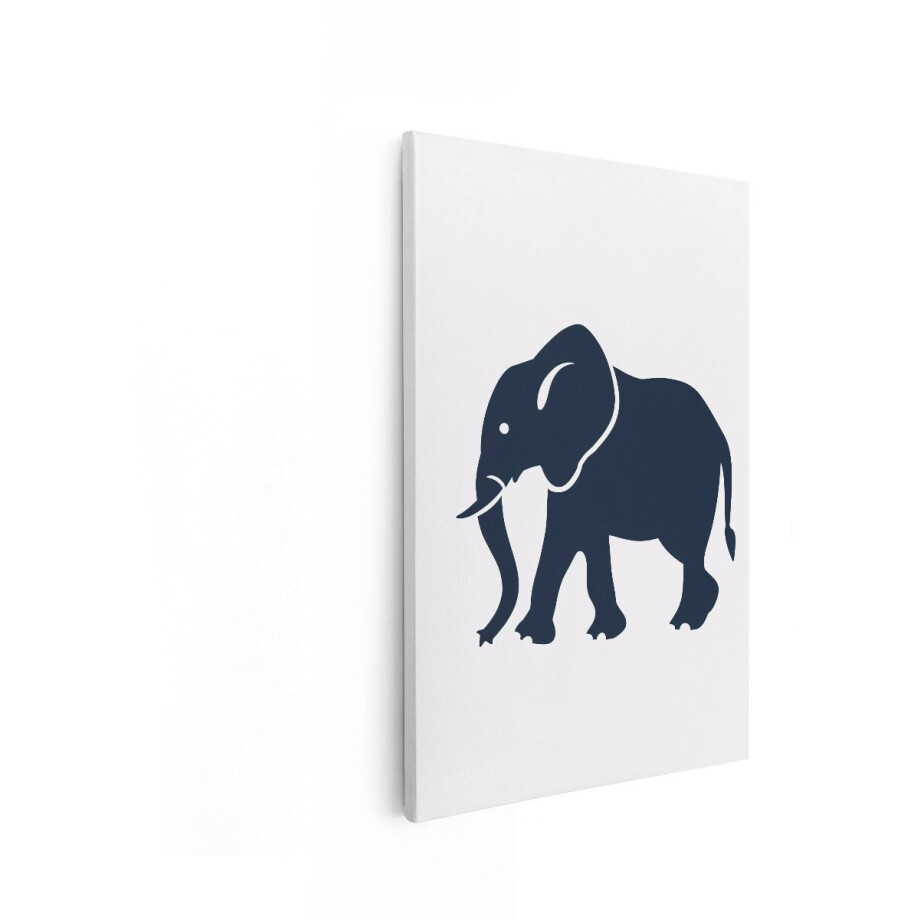 Artaza Canvas Schilderij Olifant - 80x120 cm - Wanddecoratie Dieren - Muurdecoratie Kinderkamer - Decoratie Jongenskamer Blauw afbeelding 1