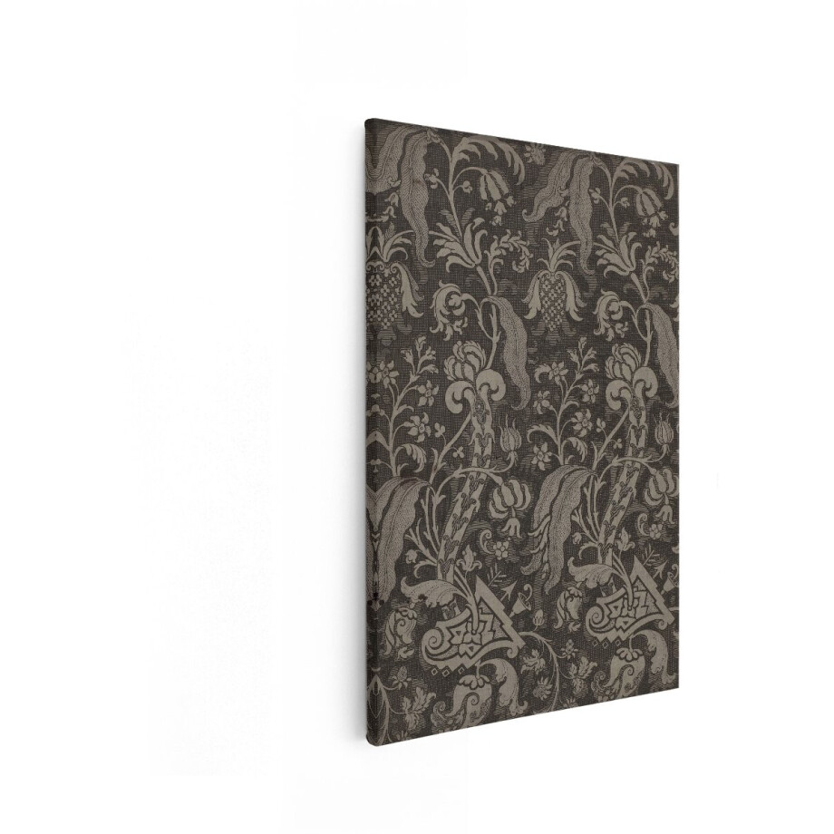 Artaza Canvas Schilderij Vintage Bloempatroon met Ananassen en Lelies in Monochrome Gravurestijl - 40x60 cm - Wanddecoratie Woonkamer - Schilderijen - Muurdecoratie afbeelding 1