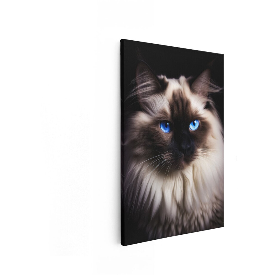 Artaza Canvas Schilderij Ragdoll Kat - 80x120 cm - Wanddecoratie Dieren - Muurdecoratie Portret - Schilderijen Op Canvas Blauwe Ogen afbeelding 1