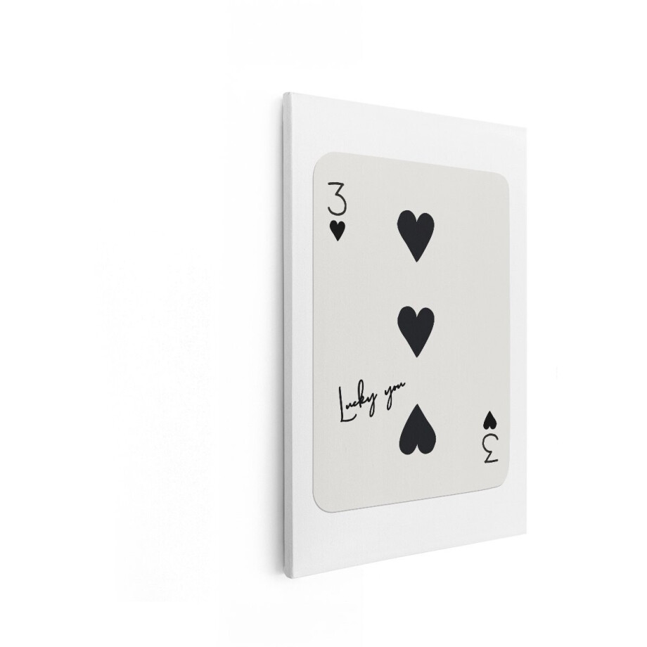 Artaza Canvas Schilderij Speelkaart Harten - 60x90 cm - Wanddecoratie Lucky You - Muurdecoratie Zwart Wit - Schilderijen Minimalistisch afbeelding 1
