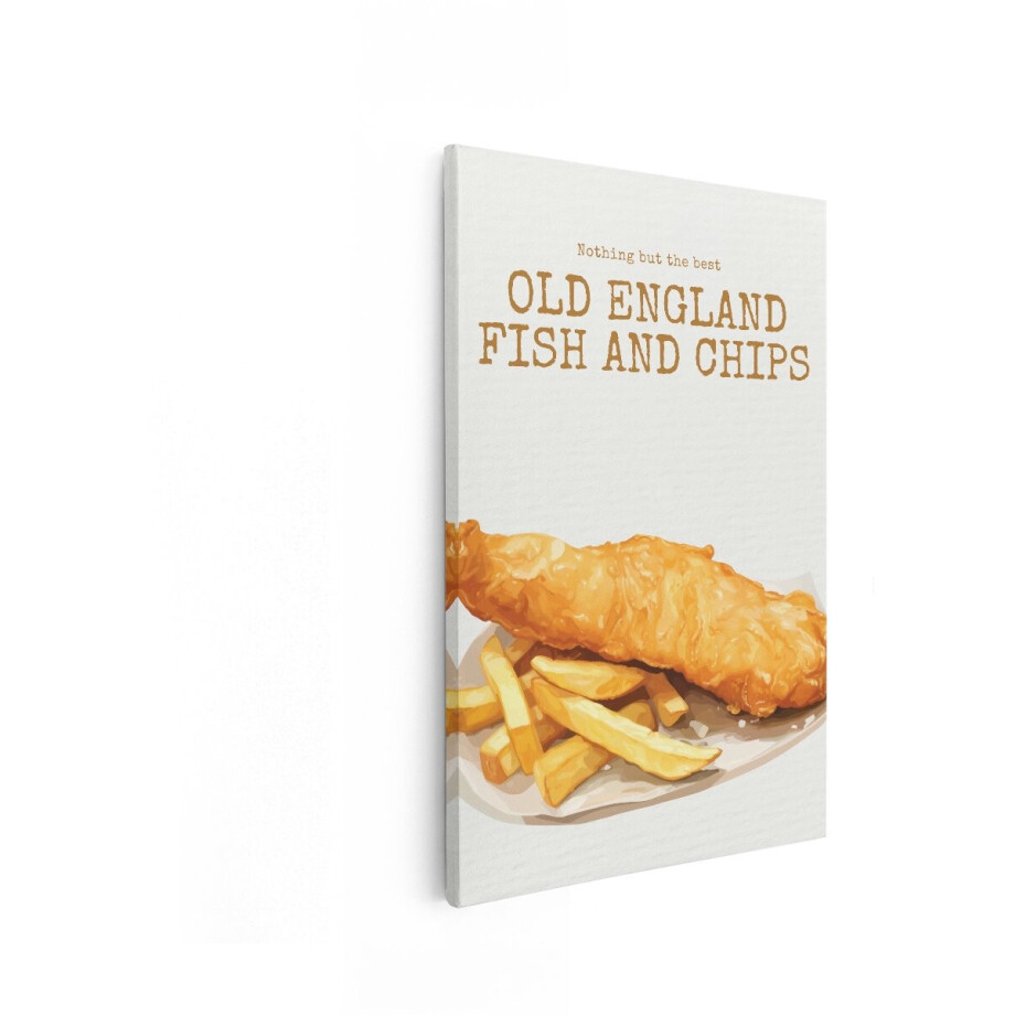 Artaza Canvas Schilderij Fish And Chips - 80x120 cm - Wanddecoratie Keuken - Muurdecoratie Vintage - Schilderijen Op Canvas Old England afbeelding 1