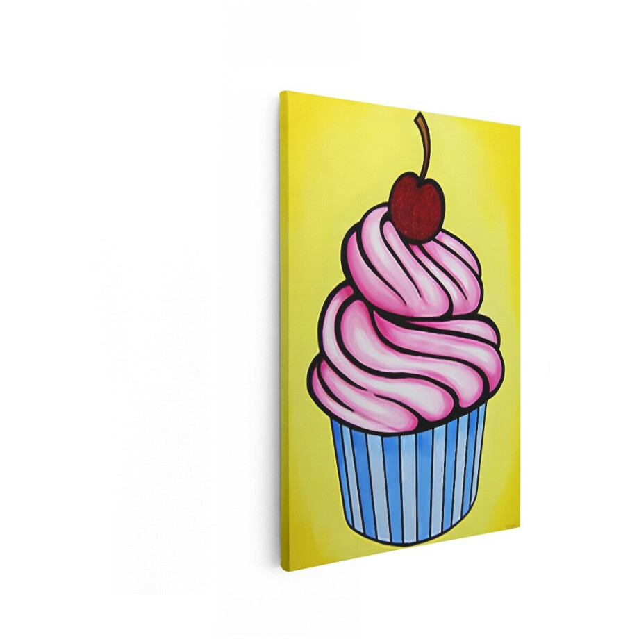 Artaza Canvas Schilderij Cupcake - 60x90 cm - Wanddecoratie Kinderkamer - Muurdecoratie Pop Art - Decoratie Roze Kers afbeelding 1