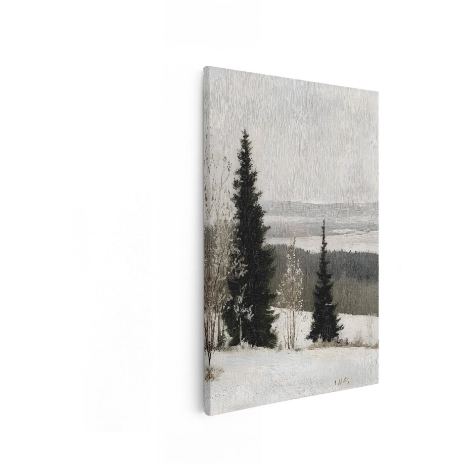 Artaza Canvas Schilderij Winterlandschap - 40x60 cm - Wanddecoratie Natuur - Muurdecoratie Dennenbomen - Schilderijen Bos afbeelding 1