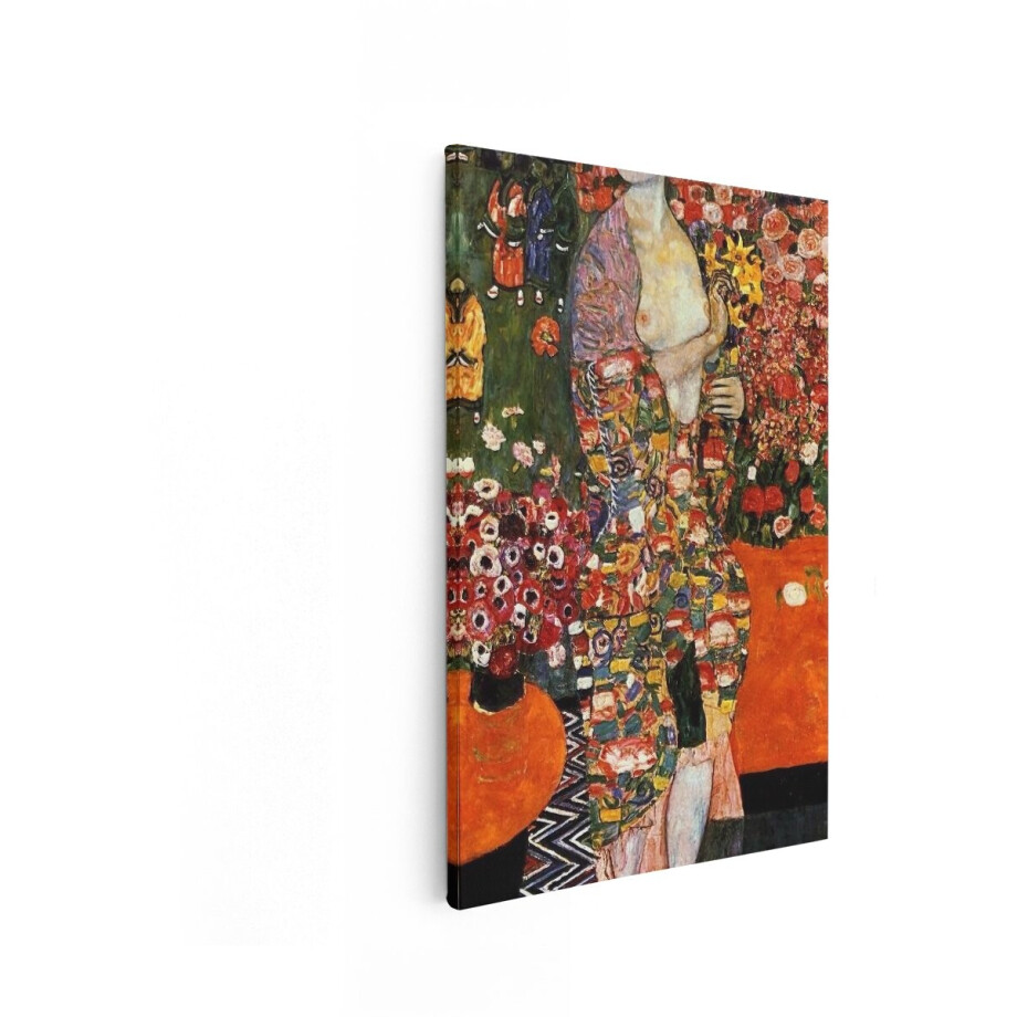 Artaza Canvas Schilderij Vrouw Met Bloemen - 60x90 cm - Wanddecoratie Gustav Klimt - Muurdecoratie Kleurrijk - Schilderijen Op Canvas afbeelding 1