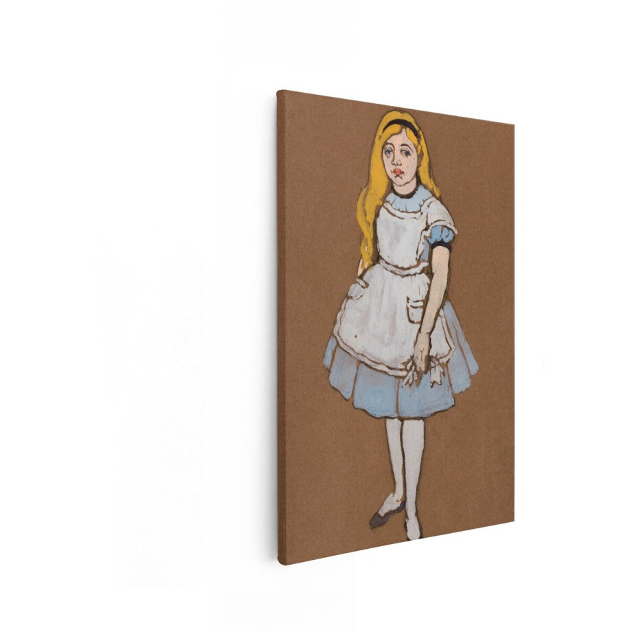 Artaza Canvas Schilderij Illustratie van Alice in Wonderland in haar Iconische Blauwe Jurk en Wit Schort - 40x60 cm - Wanddecoratie Woonkamer - Schilderijen - Muurdecoratie afbeelding 1