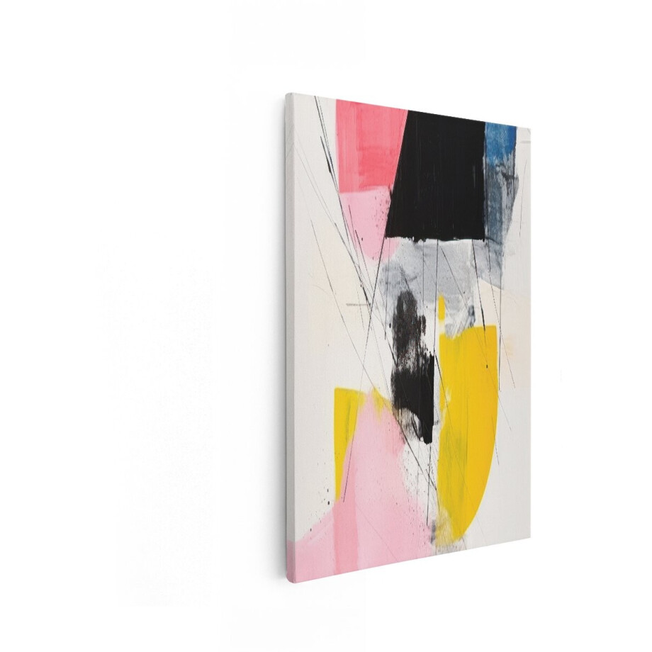 Artaza Canvas Schilderij Abstract - 80x120 cm - Wanddecoratie Modern - Muurdecoratie Geometrisch - Decoratie Roze Geel - Schilderijen Op Canvas afbeelding 1