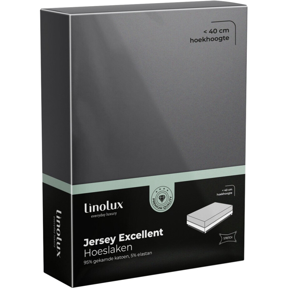 Linolux Hoeslaken Jersey Excellent Dark Grey 80x200 t/m 100x220 afbeelding 1