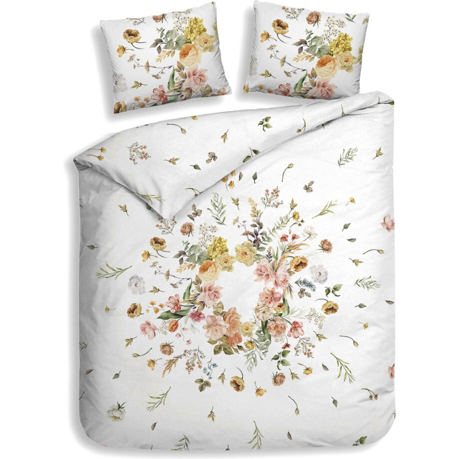 Heckettlane Dekbedovertrek Tuva - Bedlinnen met Bloemen print - 200x220 - Wit - Dekbedhoes van 100% Katoen-Clip Sheared afbeelding 1