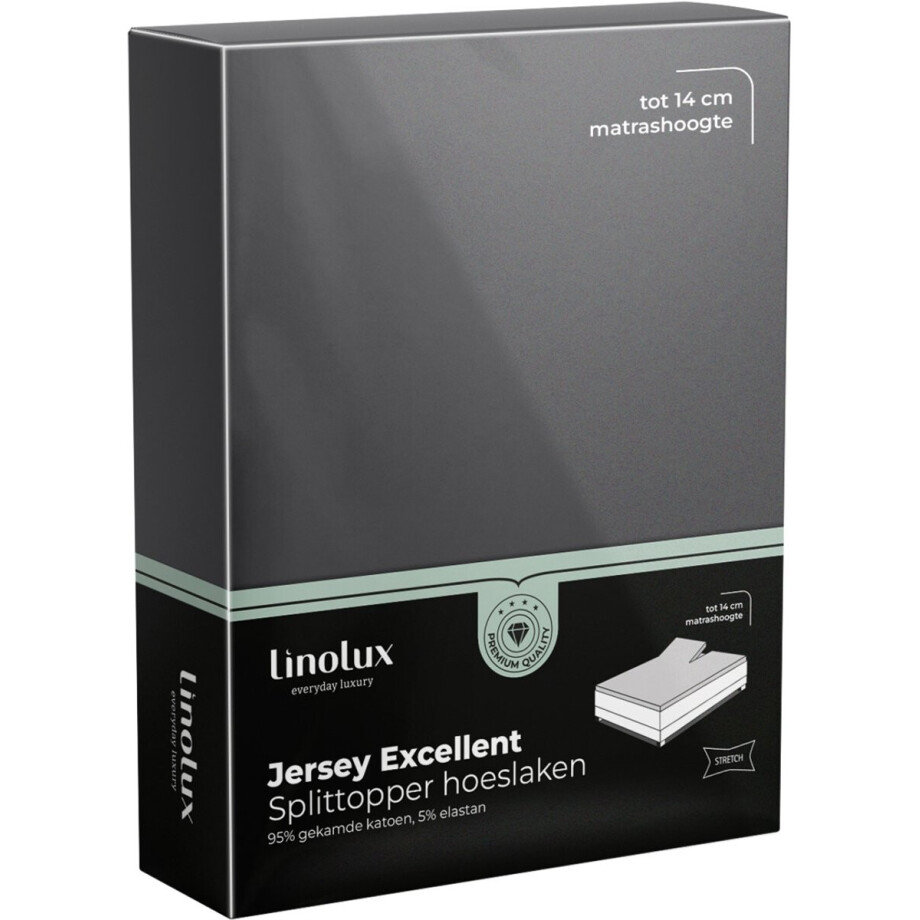 Linolux Hoeslaken Splittopper Jersey Excellent Dark Grey 180x200 t/m 200x220 afbeelding 1