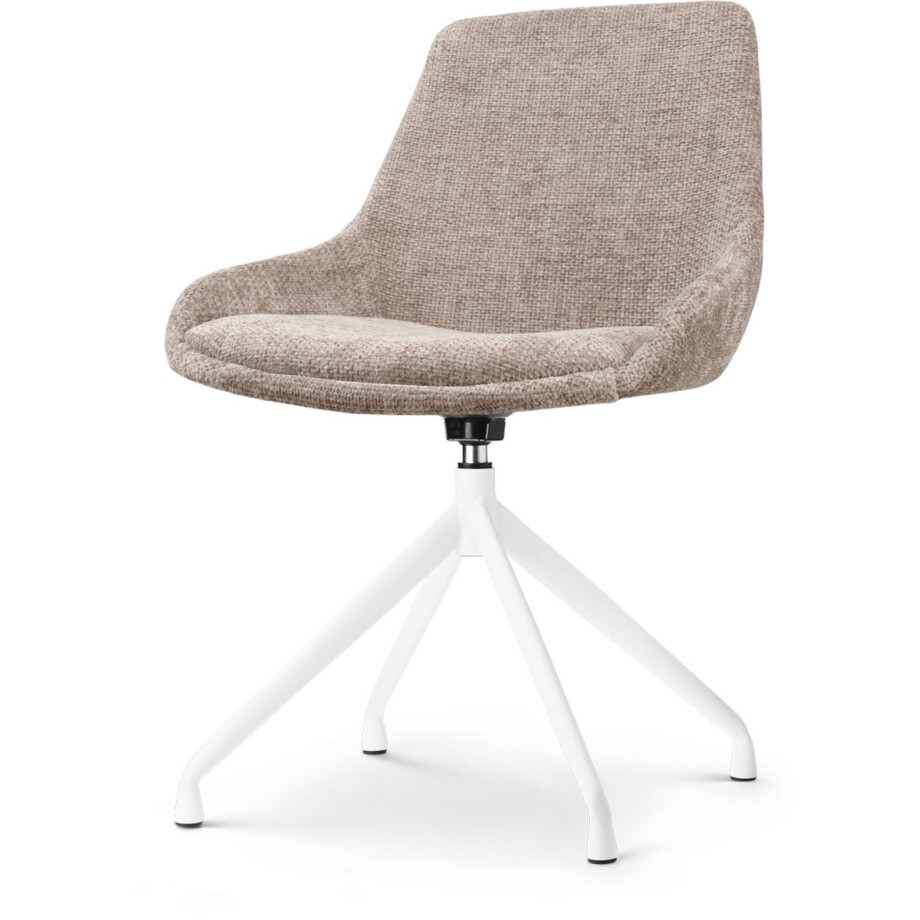 Nolon Nola-Isa Eetkamerstoel Draaibaar Bruin - Stof - Wit Onderstel - Design - Scandinavisch - Comfortabel afbeelding 1