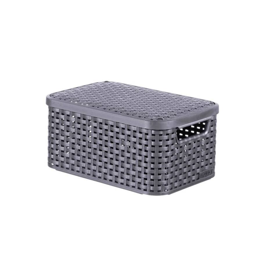 Curver opbergmand met deksel klein - grijs - 13x29x19 cm afbeelding 