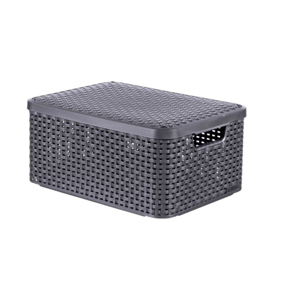 Curver opbergmand met deksel middel - grijs - 19x40x29 cm afbeelding 