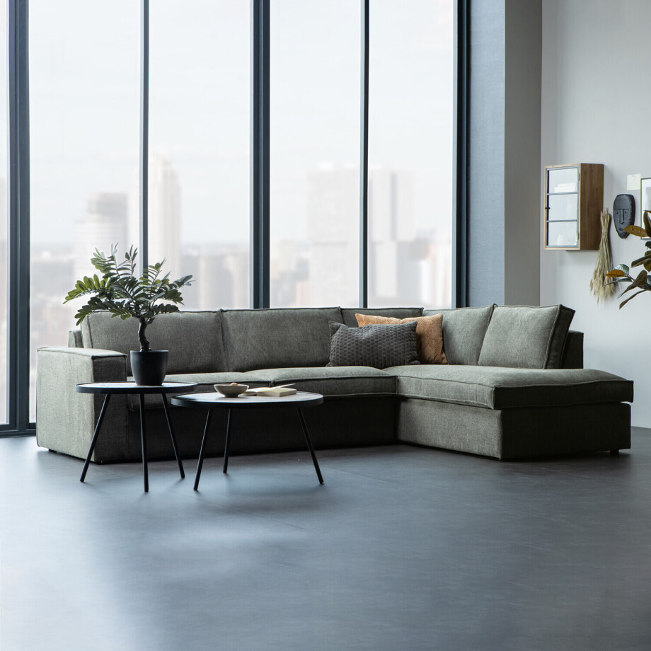 WOOOD Hoekbank 'Freddie' Rechts, Melange, kleur Warm Groen afbeelding 1