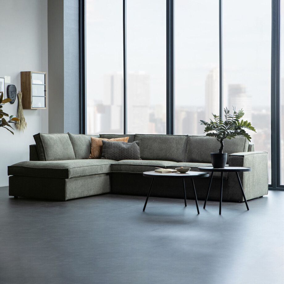 WOOOD Hoekbank 'Freddie' Links, Melange, kleur Warm Groen WOOOD Hoekbank 'Freddie' Links, Melange, kleur Warm Groen afbeelding 1