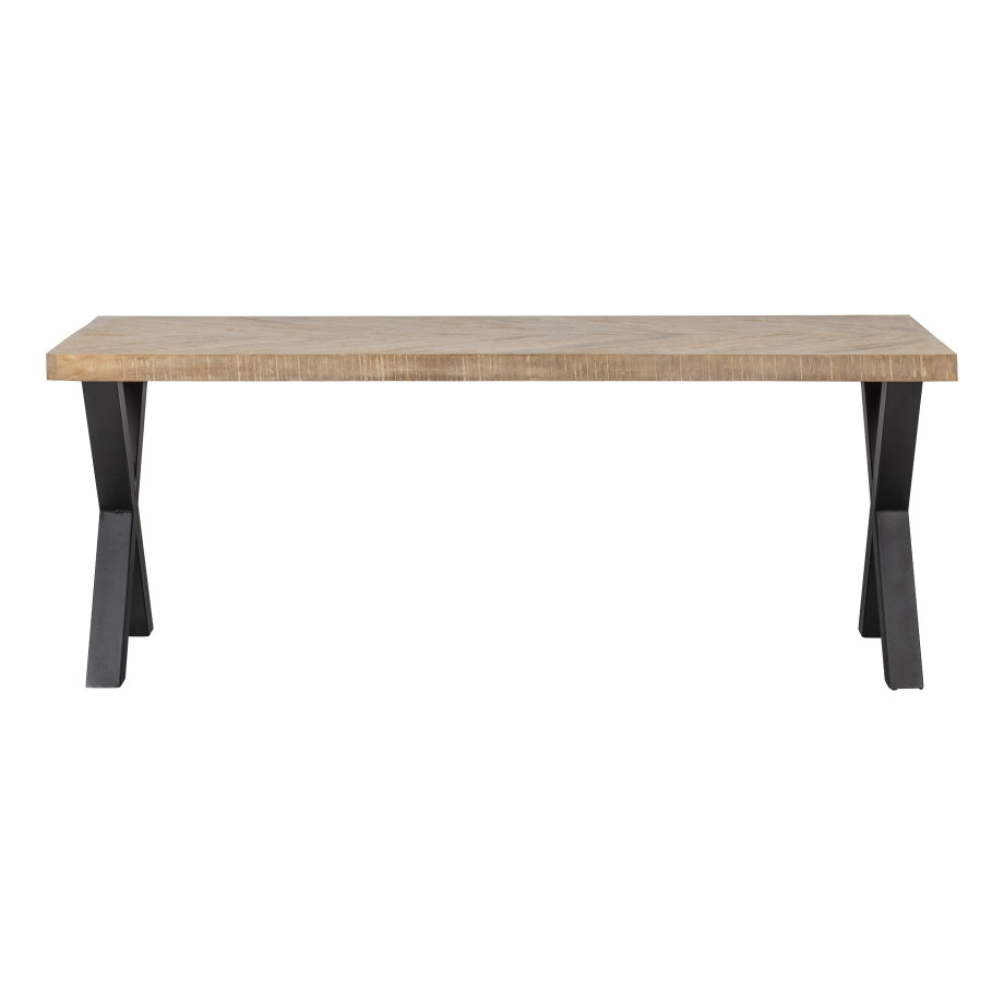 WOOOD Eettafel 'Tablo' Mangohout Visgraat, met X-poot, 200 x 90cm afbeelding 