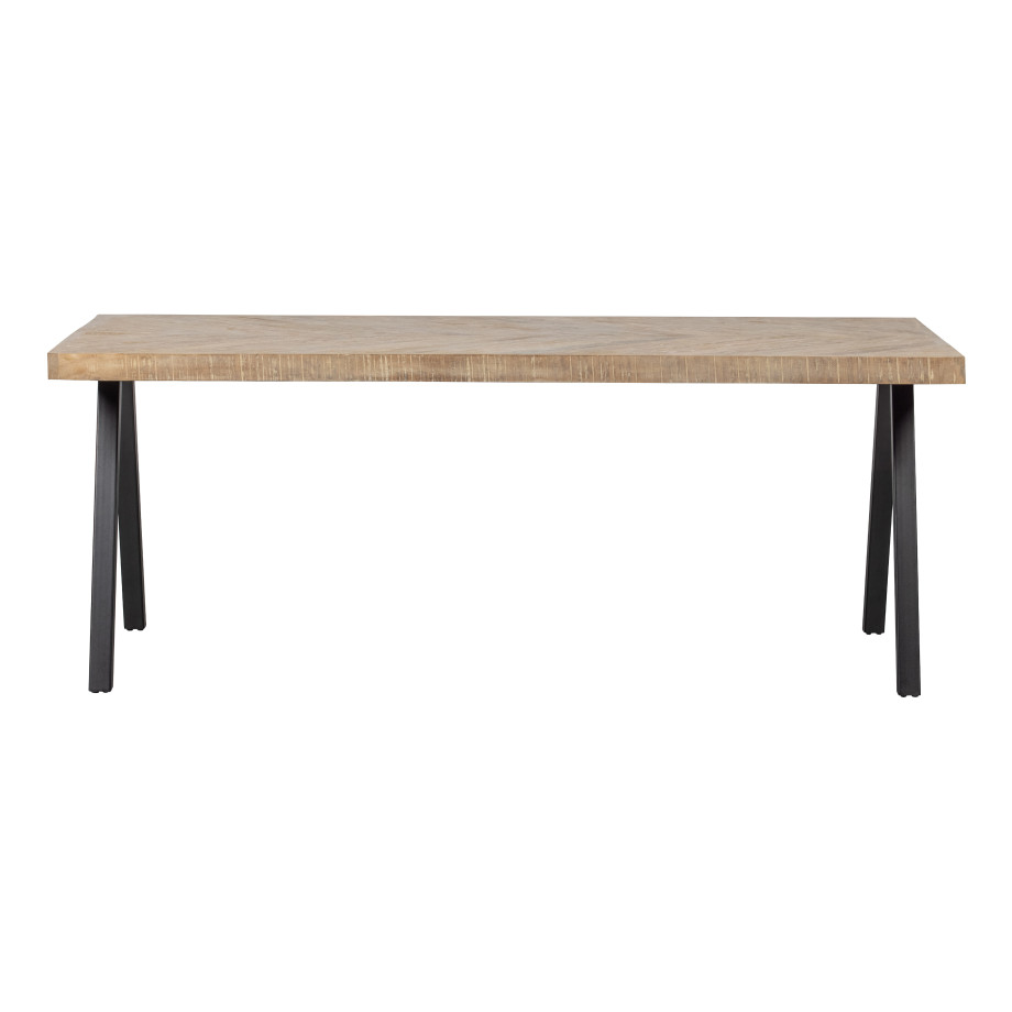 WOOOD Eettafel 'Tablo' Mangohout Visgraat, met 2-standen poot, 200 x 90cm afbeelding 