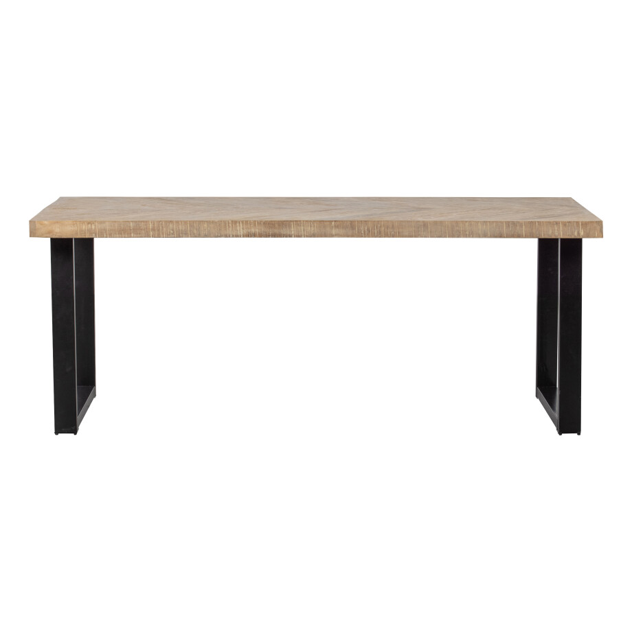 WOOOD Eettafel 'Tablo' Mangohout Visgraat, met U-poot, 200 x 90cm afbeelding 