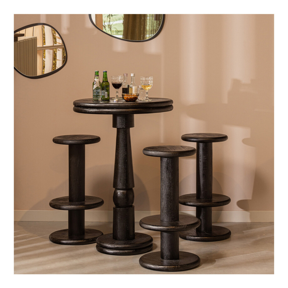 WOOOD Barkruk 'Kolby' Mangohout, 40cm, kleur Zwart WOOOD Barkruk 'Kolby' Mangohout, 40cm, kleur Zwart afbeelding 1