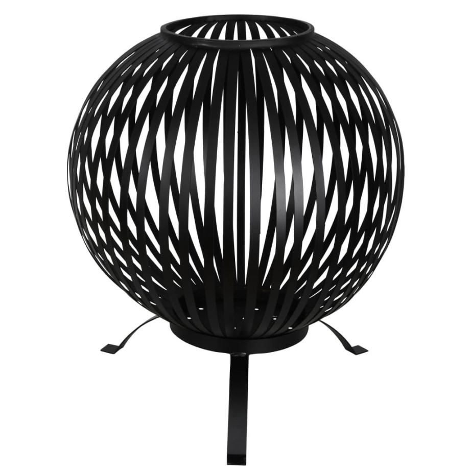 Esschert Design Vuurkorf balvormig strepen koolstofstaal zwart FF400 afbeelding 1