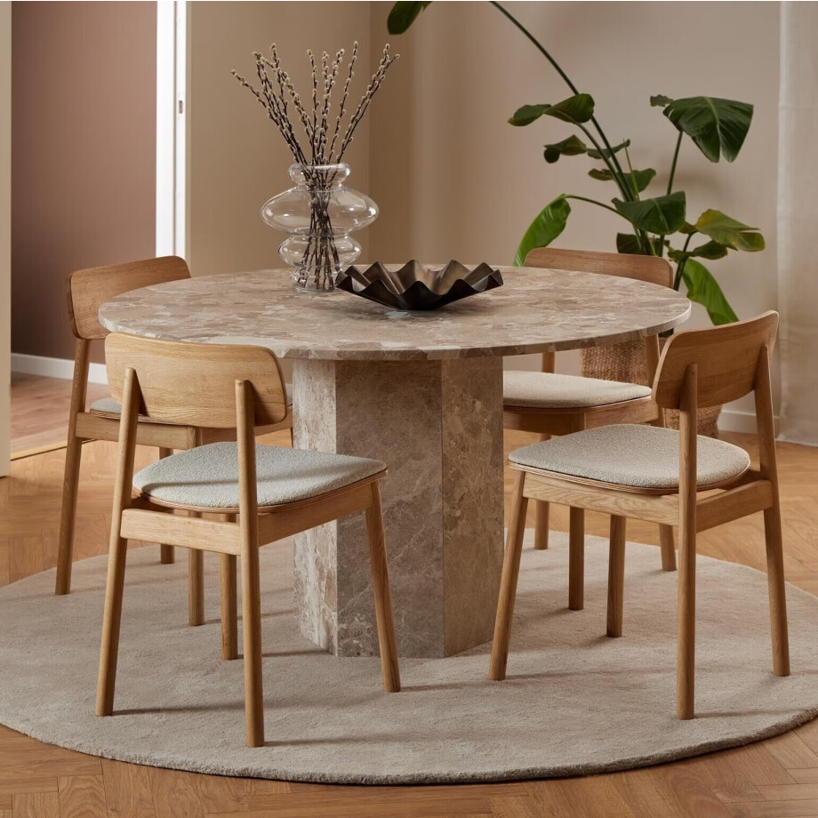 Bendt Ronde Eettafel 'Lasonya' Travertin, 130cm Bendt Ronde Eettafel 'Lasonya' Travertin, 130cm afbeelding 1