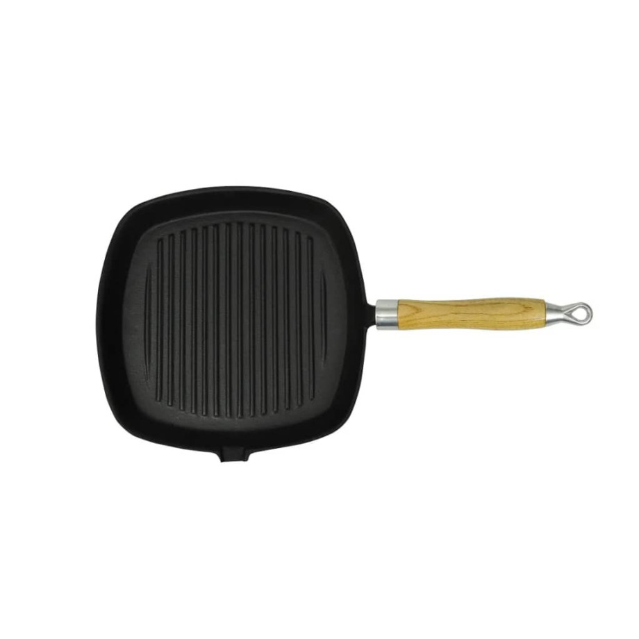 vidaXL Grillpan met houten handvat gietijzer 20x20 cm afbeelding 1