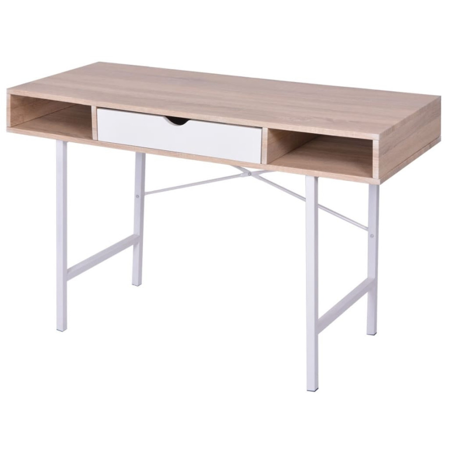 vidaXL bureau met 1 lade eiken en wit afbeelding 1