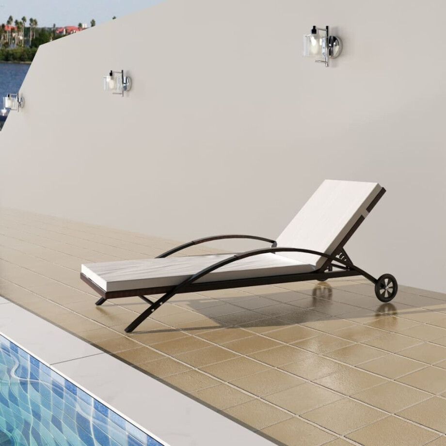 vidaXL Ligbed met kussen en wieltjes poly rattan bruin afbeelding 1