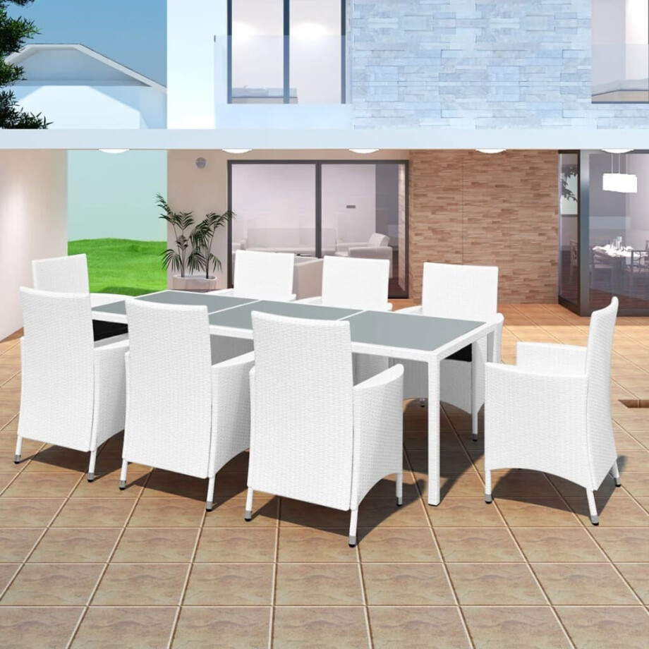 vidaXL 9-delige Tuinset poly rattan crèmewit afbeelding 1