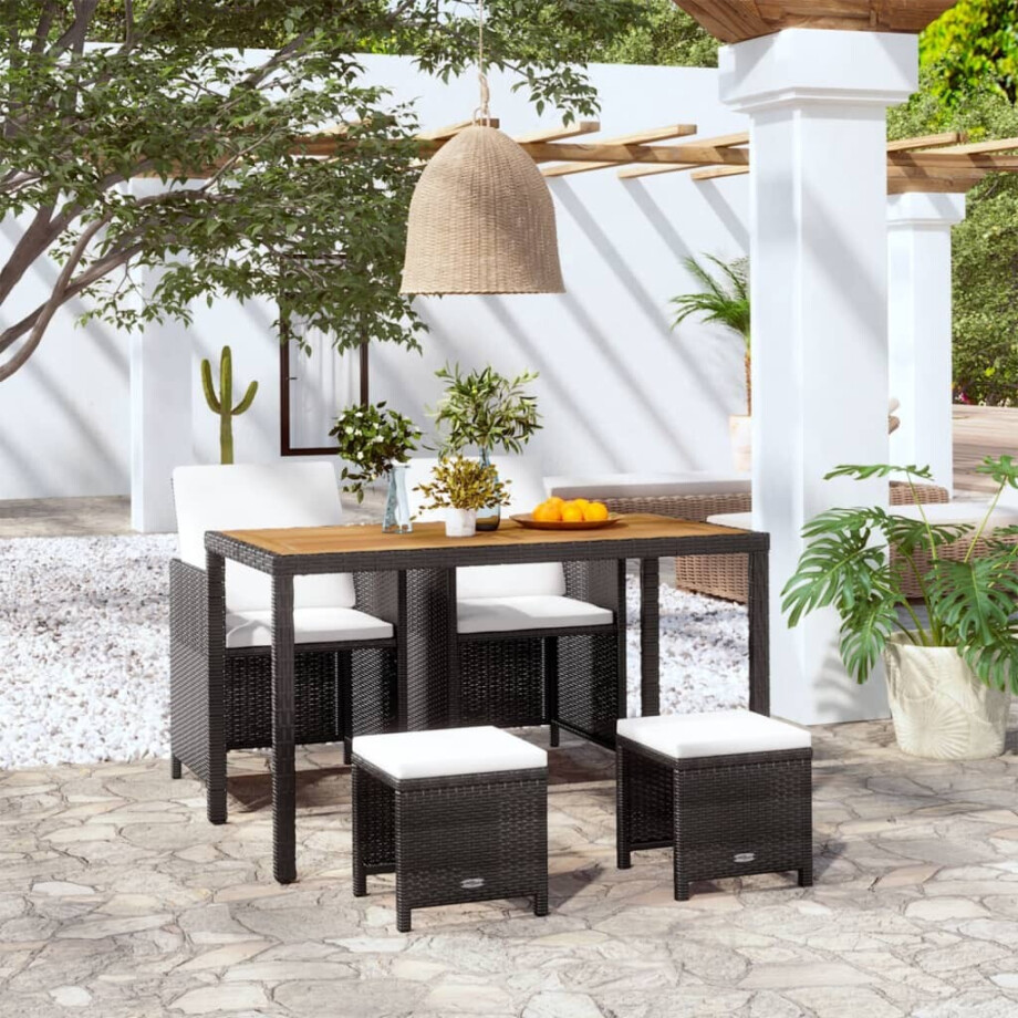 vidaXL 5-delige Tuinset poly rattan en acaciahout zwart afbeelding 1
