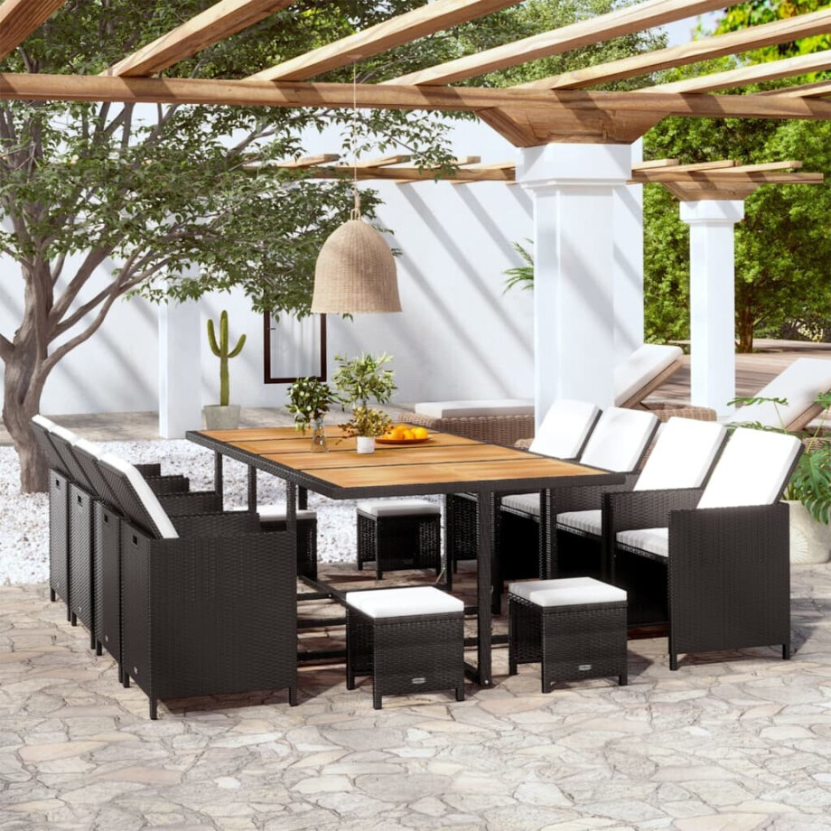 vidaXL 13-delige Tuinset poly rattan en acaciahout zwart afbeelding 1