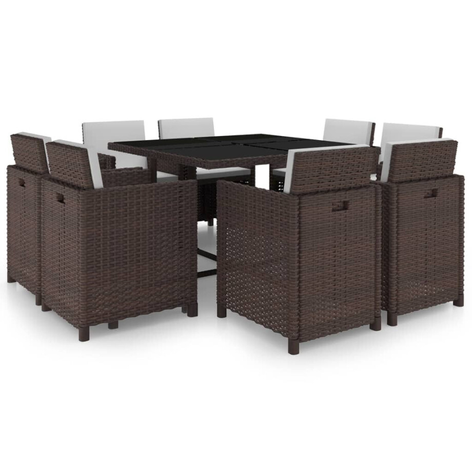 vidaXL 9-delige Tuinset met kussens poly rattan bruin afbeelding 1