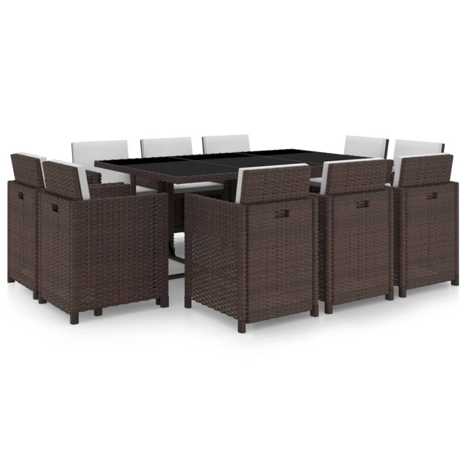 vidaXL 11-delige Tuinset met kussens poly rattan bruin afbeelding 1
