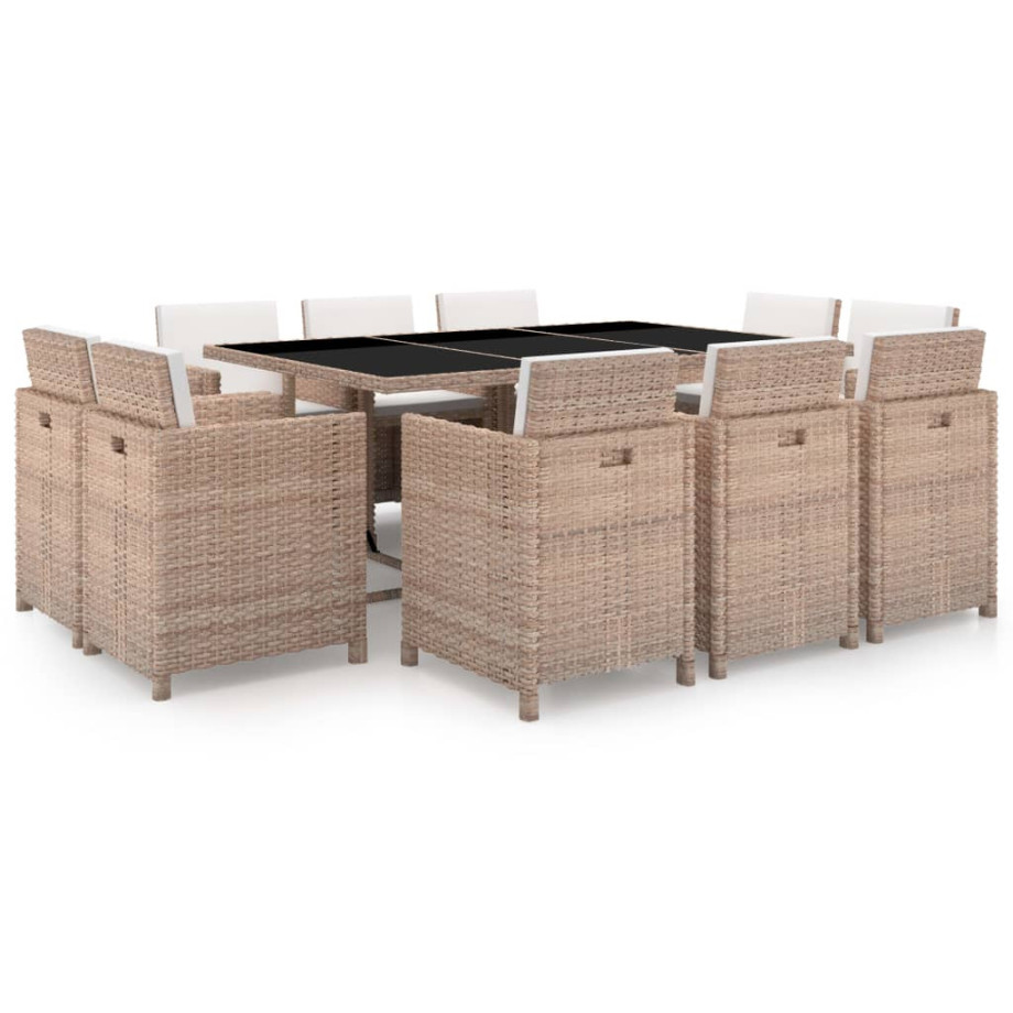 vidaXL 11-delige Tuinset met kussens poly rattan beige afbeelding 1