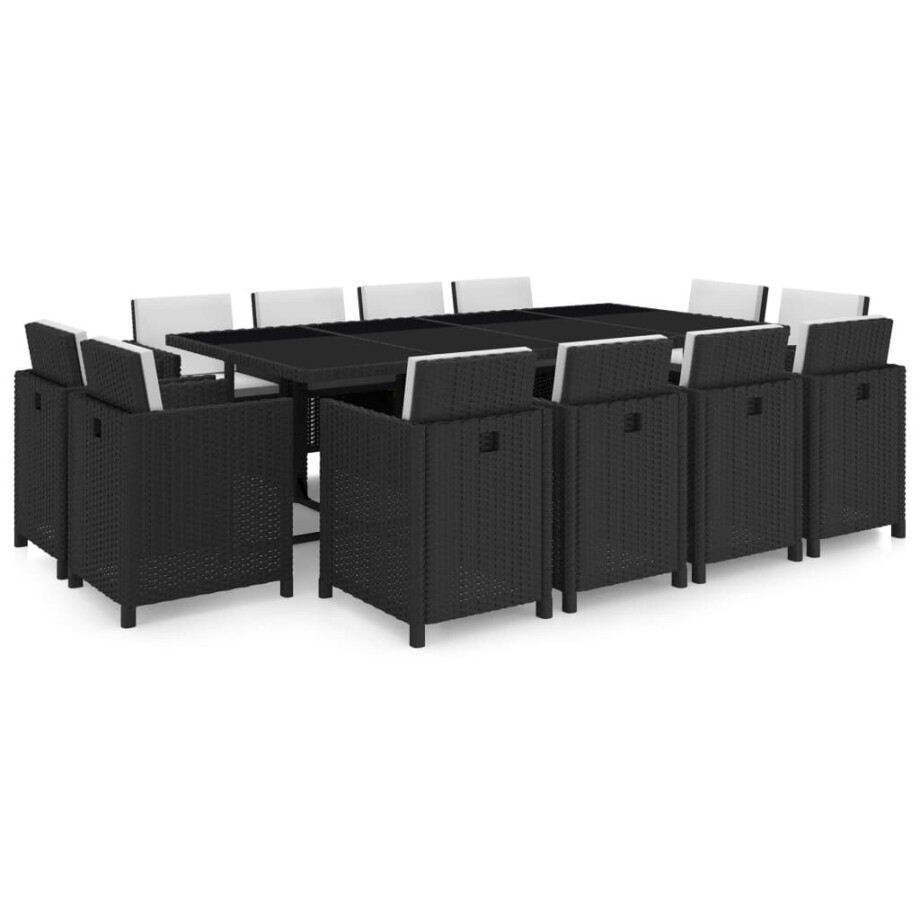 vidaXL 13-delige Tuinset met kussens poly rattan zwart afbeelding 1