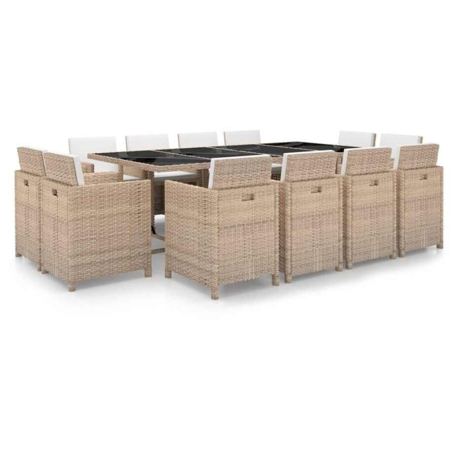 vidaXL 13-delige Tuinset met kussens poly rattan beige afbeelding 1