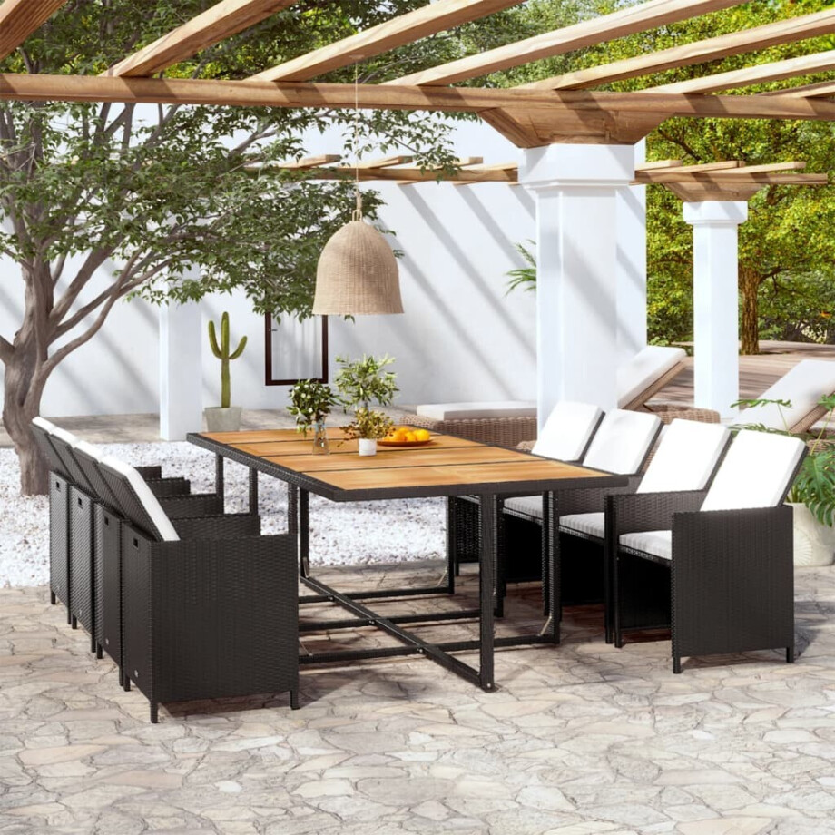vidaXL 13-delige Tuinset met kussens poly rattan zwart afbeelding 1