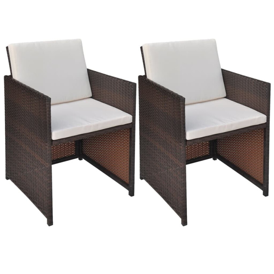 vidaXL Tuinstoelen 2 st met kussens poly rattan bruin vidaXL Tuinstoelen 2 st met kussens poly rattan bruin afbeelding 1