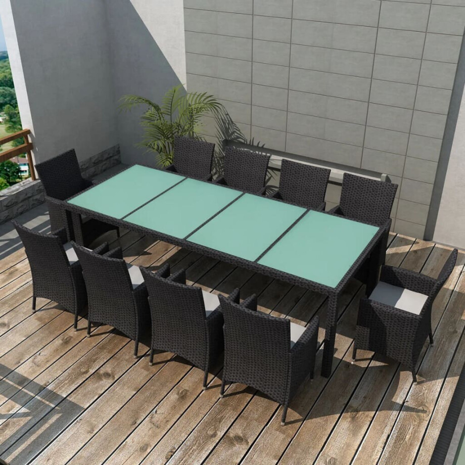 vidaXL 11-delige Tuinset met kussens poly rattan zwart afbeelding 1