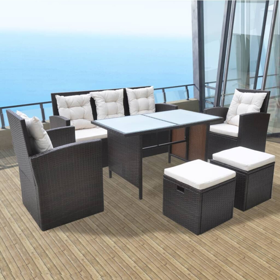 vidaXL 6-delige Tuinset met kussens poly rattan bruin afbeelding 1
