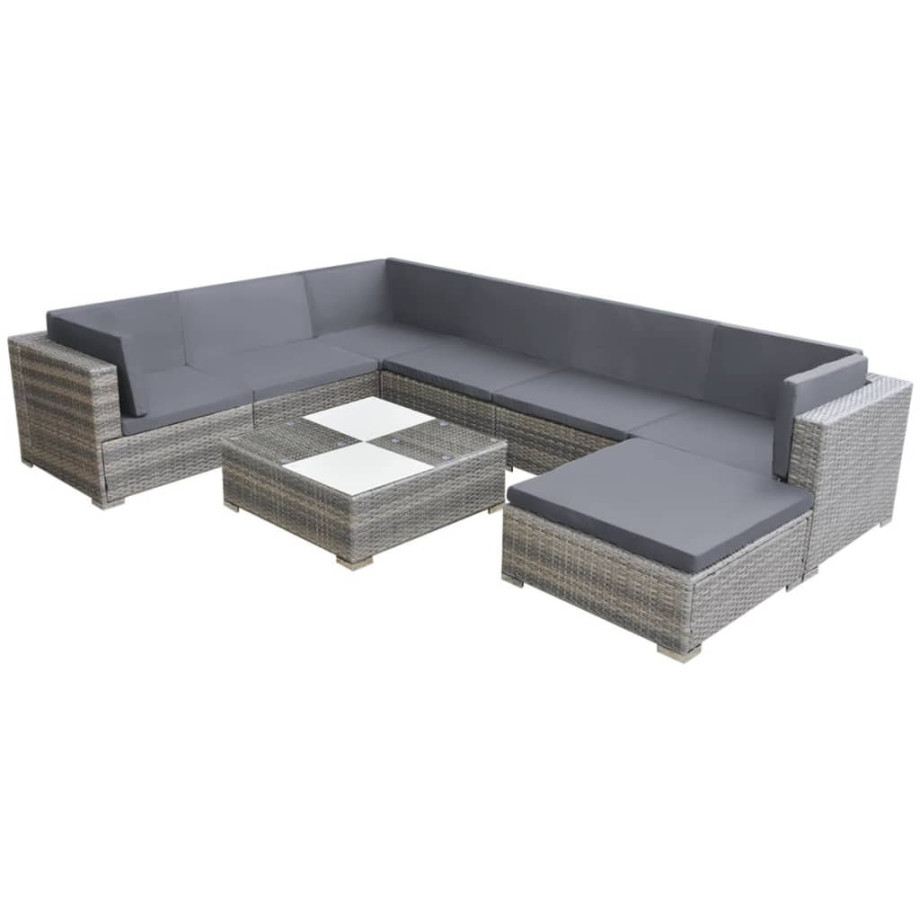 vidaXL 8-delige Loungeset met kussens poly rattan grijs afbeelding 1